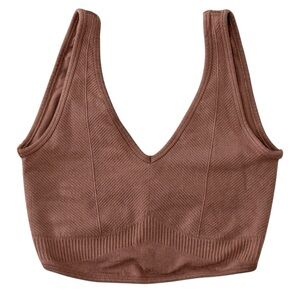 Gymshark Small Brown V Neck Ribbed Training Sports Bra B3A7C Modal Blend